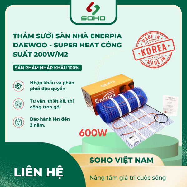 Thảm sưởi sàn nhà Enerpia Daewoo - Super Heat công suất 200W/m2