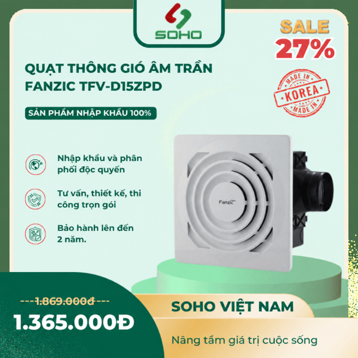 Quạt thông gió âm trần Fanzic TFV-D15ZPD
