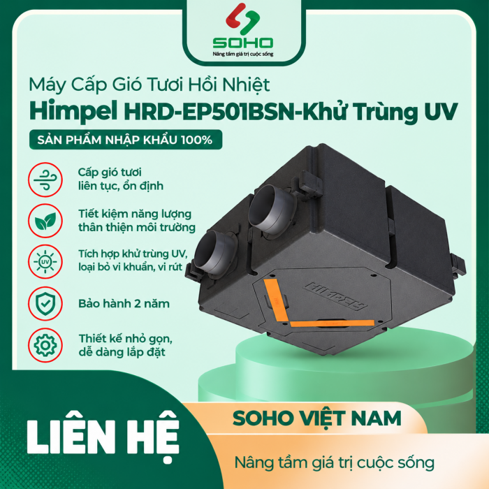Máy Cấp Gió Tươi Hồi Nhiệt Himpel HRD-EP50IBSN-Khử Trùng UV