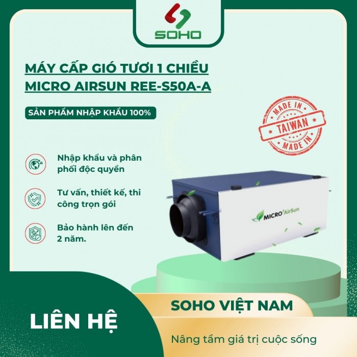 Máy Cấp Gió Tươi 1 Chiều Micro Airsun Ree-S50A-A