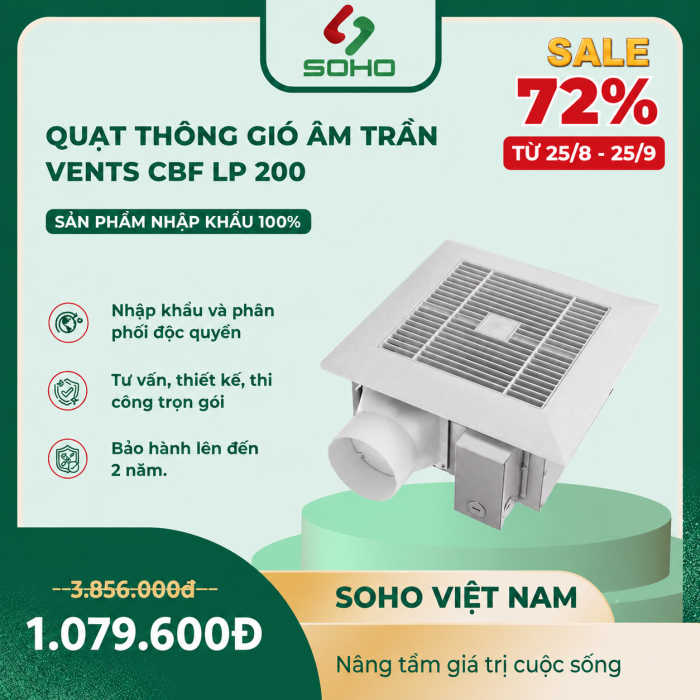 Quạt Thông Gió Âm Trần Vents CBF LP 200