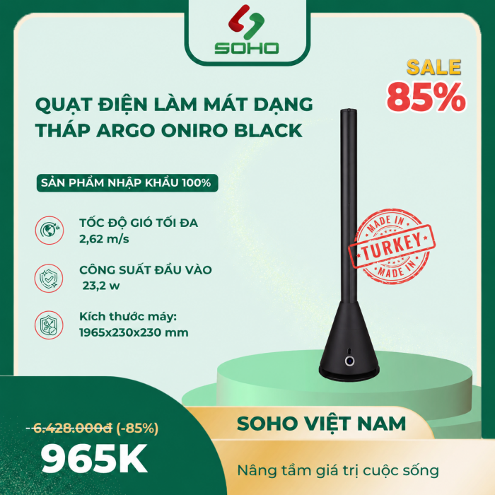 QUẠT ĐIỆN LÀM MÁT DẠNG THÁP ARGO ONIRO BLACK