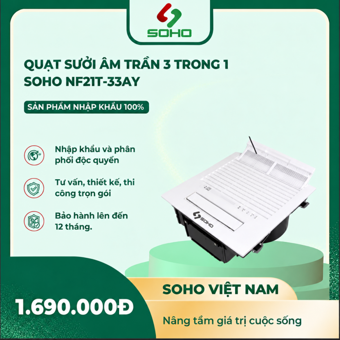 Quạt Sưởi Âm Trần 3 Trong 1 Soho NF21T-33AY