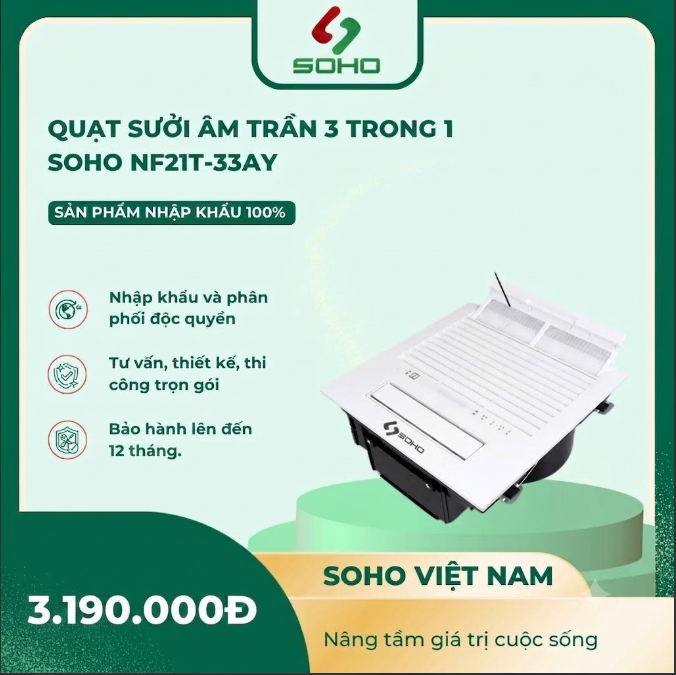 Quạt Sưởi Âm Trần 3 Trong 1 Soho NF21T-33AY