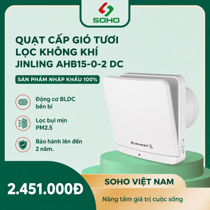 Quạt cấp gió tươi Lọc Không Khí Jinling AHB15-0-2 DC