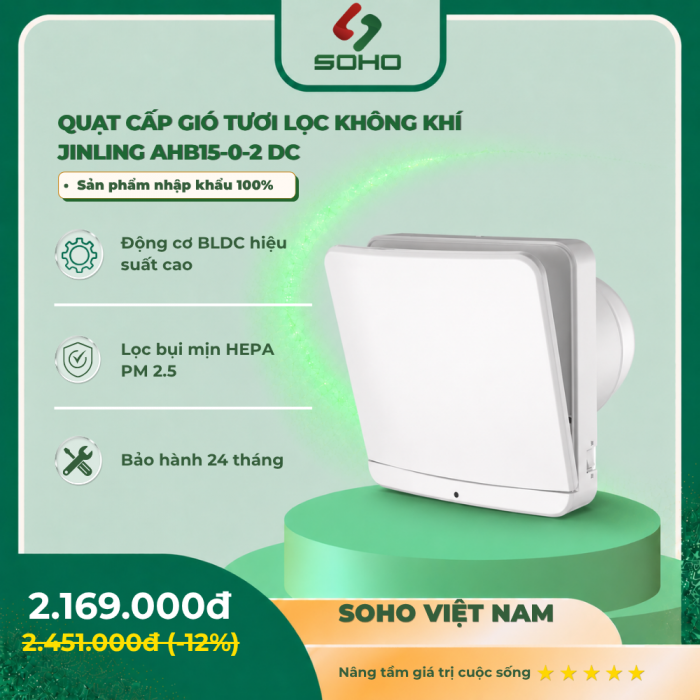 Quạt cấp gió tươi Lọc Không Khí Jinling AHB15-0-2 DC