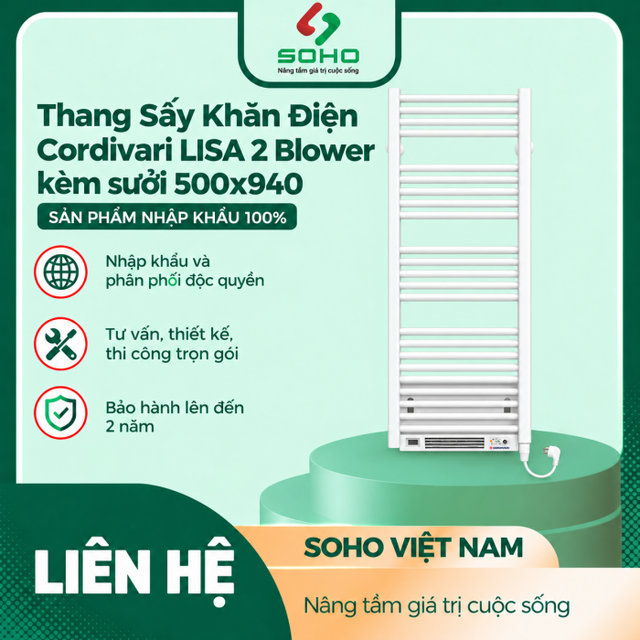 Thang Sấy Khăn Điện Cordivari LISA 2 Blower kèm sưởi 500x940