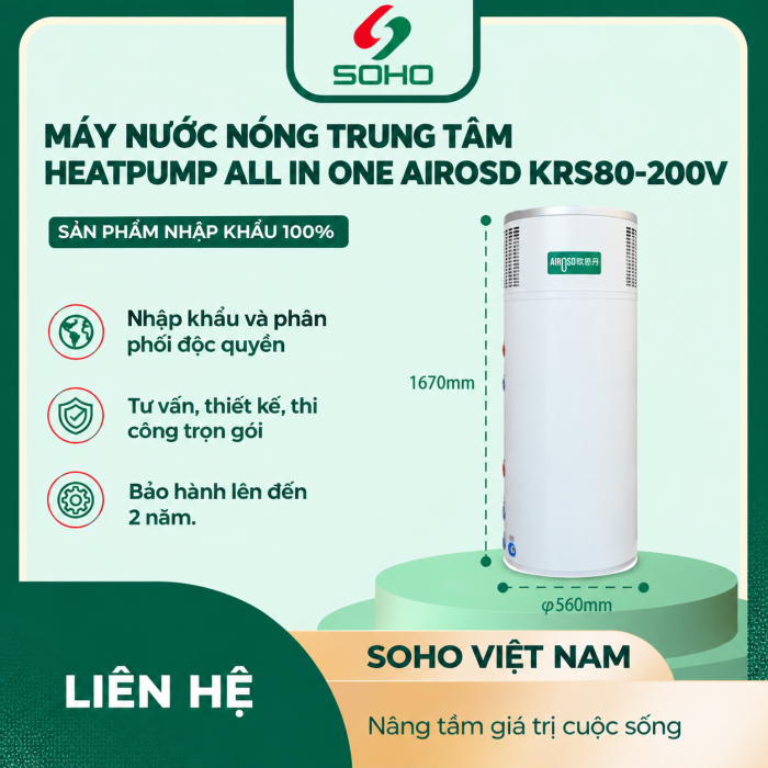 Máy nước nóng trung tâm Heatpump All in One Airosd KRS80-200V