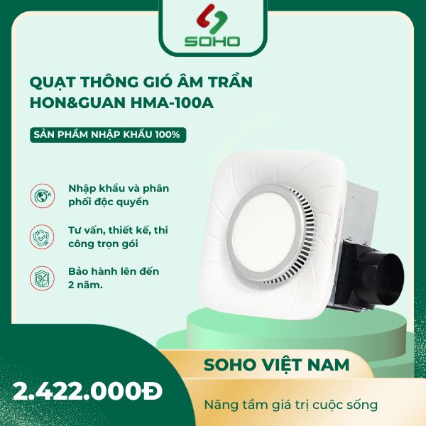Quạt thông gió âm trần Hon&Guan HMA-100A