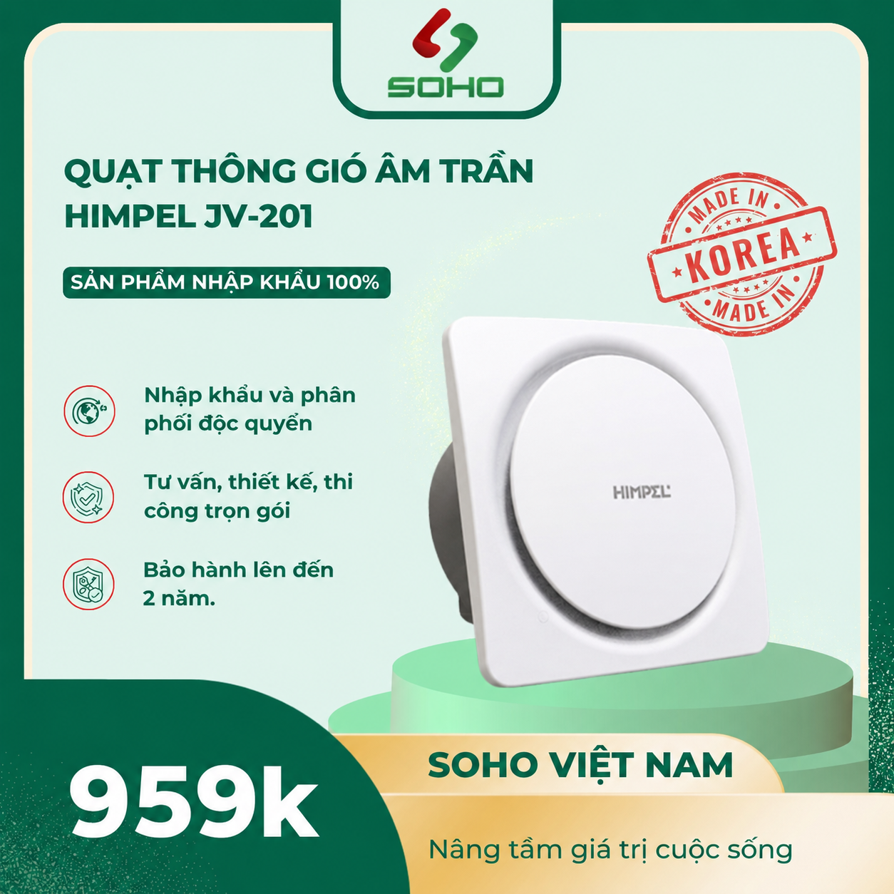 Quạt Thông Gió Âm Trần Himpel JV-201