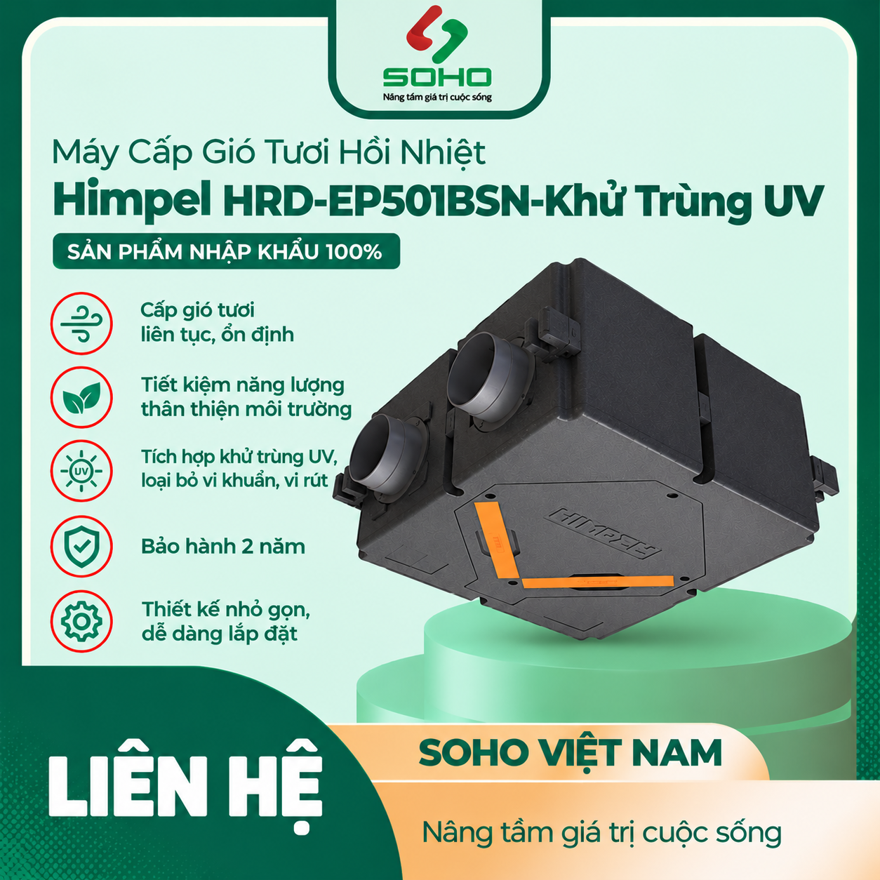 Máy Cấp Gió Tươi Hồi Nhiệt Himpel HRD-EP50IBSN-Khử Trùng UV