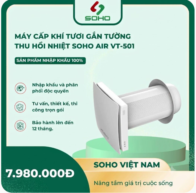 Máy Cấp Khí Tươi Gắn Tường Thu Hồi Nhiệt SOHO AIR VT-501