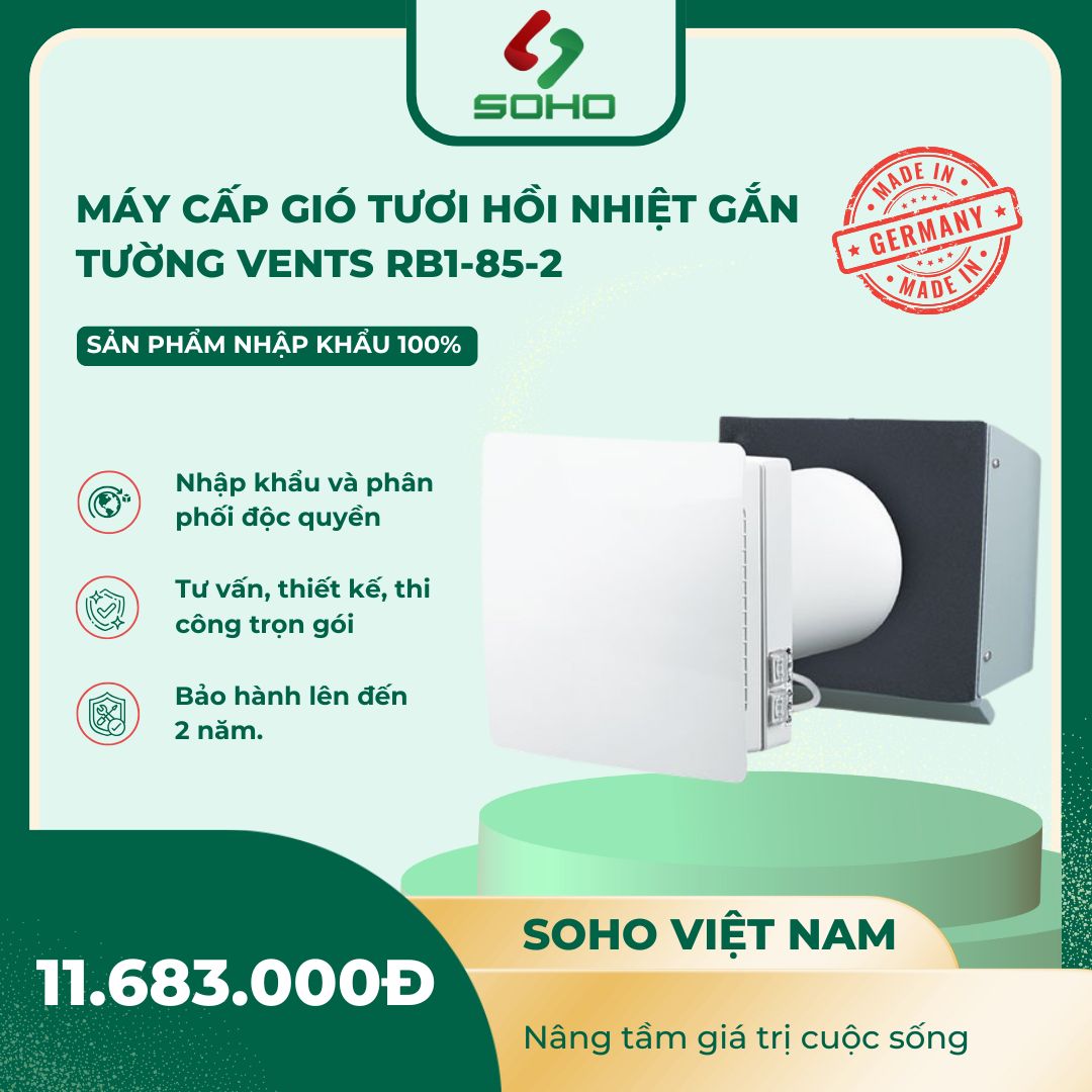 Máy Cấp Gió Tươi Hồi Nhiệt Gắn Tường Vents RB1-85-2