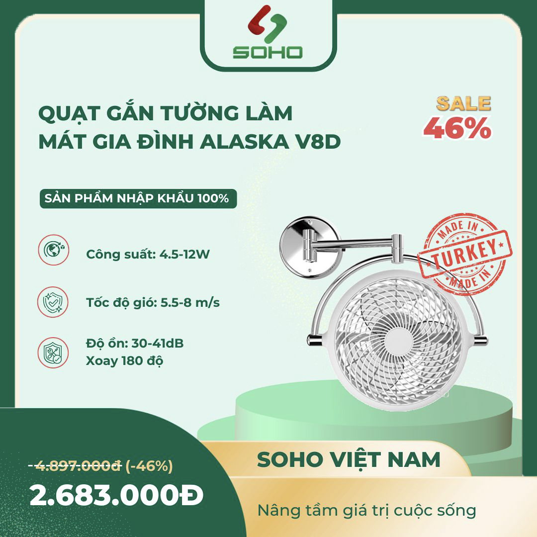 Quạt Gắn Tường Làm Mát Gia Đình Alaska V8D